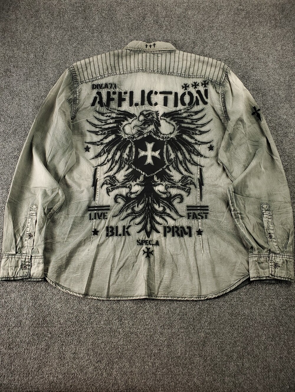 Affliction Black Premium Button Shirt 2XL Embroidered Eagle Graphic Y2K Grunge